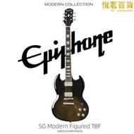 epiphone電吉他sg modern figured tbf 透明虎紋黑款可切單易