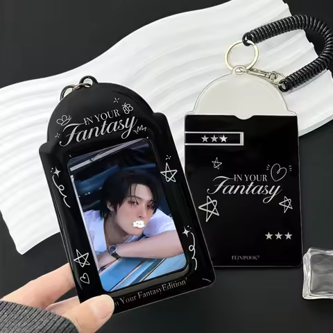 1Pc Simple Black Photocard Holder, K-Pop Idol Photocard Case, Star-Shaped Butterfly Pattern Combinat