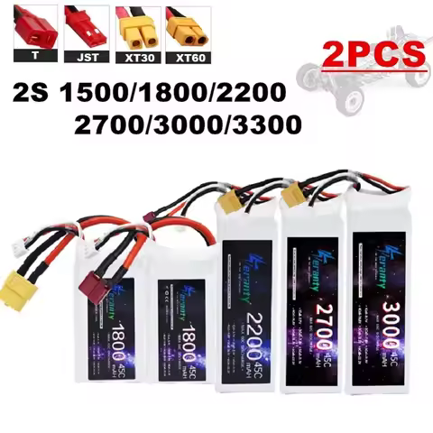 2PCS 7.4V Lipo 2S Battery 1500mah/1800mAh/2200mah/2700mah/3000mah/3300mah RC Car Drone Racing Hobby 