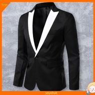 YOF  Spring Autumn Men Blazer Color Block Long Sleeve Turndown Collar One Button Slim Suit Jacket for Office