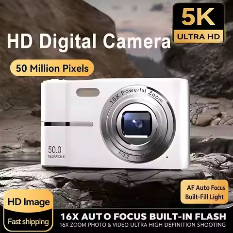 5K Digital Camera 50MP 16X Student Cam Outdoor Anti-Shake Digital Video Camera Flash Video Recorder 