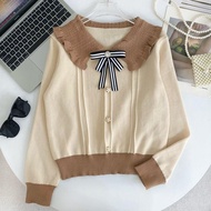 Women's Knitted Top Ribbon Blouse Knitwear Model Baby Collar Long Sleeve Button Ribbon Variation 431