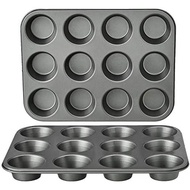 Basics Nonstick Muffin Pan, Set of 2, Sturdy, Oven Safe, Bakes Evenly, Easy to Clean, 12 Cups, Gray,