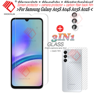 (3 in 1)For Samsung A05S A05 A04S A04 A03S A03 A02S A02 ฟิล์มกระจกนิรภัย Tempered Glass ฟิล์มกระจกกันรอยกล้องหลัง+เลนส์กล้องถ่ายรูปฟิล์ม + 3D คาร์บอนไฟเบอร์ด้านหลังฟ