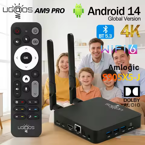Original UGOOS AM9 Pro Smart TVBOX Amlogic S905X5-J Android 14 LPDDR5 4G 64G Supoprt AI-SR 4K WiFi6 