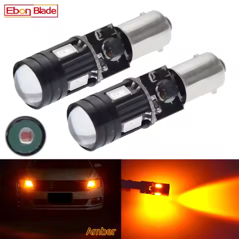 2Pcs Orange AMBER 4SMD + XBD 5W Canbus Error Free BA9S BAX9S BAY9S LED Parking Lights T4W H6W H21W F
