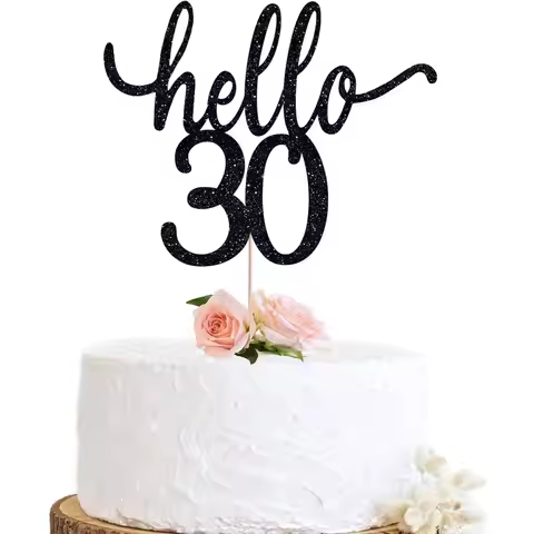 Hello 30 Birthday Cake Topper,Funny 30th Birthday Party Decorations Happy 30th Cake topper , Black G