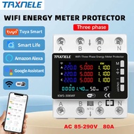 TUYA Wifi 3 Phase AC 85-290V 80A Power Energy Meter Monitor Voltage Protector Electric Meter KWS-306