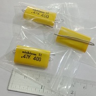 (แพ็ค2ตัว) 0.47K 400V 474K 470nF คาปาซิเตอร์ nichicon JAPAN แท้ใหม่แกะกล่อง Cหางหนูสีเหลือง C0.47UF4