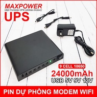Nguồn Điện UPS Dự Phòng Modem Wifi Camera USB 5V 9V 12V 24000mAh MAXPOWER