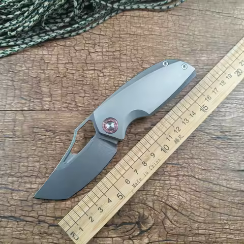 TWOSUN TS498 Folding Knife 14C28N Blade Ceramic Ball Bearing Washer TC4 Titanium Handle Outdoor Camp