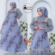 Ananda Dress Gamis BabyDoll Digital Printing Full Furing Busui and Wudhu Free Hijab & Pearl Belt