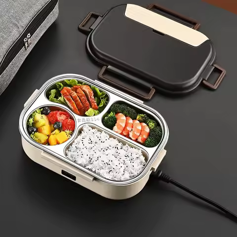 Electric Heated Lunch Boxes Stainless Steel Food Insulation Bento Lunch Box Home Portable Keep Warm 