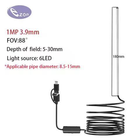 720P IP67 car automatic maintenance hole endoscope 3.9MM 180mm long tube inspection camera with 6 LE
