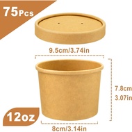 12 oz 75 Pack Paper Soup Containers with Lids, Disposable Kraft Food Cups, Soup Cups Paper Ice Cream
