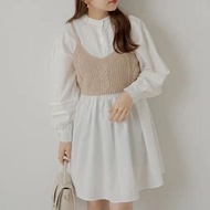 全新 日本 nice claup 兩件式米色針織背心白色襯衫洋裝 F 連身洋裝 襯衫 SET 針織胸衣 組合 日牌 洋裝 日貨 #24女王節