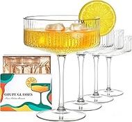 Martini Coupe Glasses Set of 4-10 oz Elegant Ribbed Cocktail Glass, Premium Crystal Glass for Espres