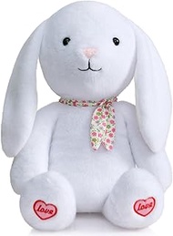 BEJOY Cuddly Toy Rabbit with Love Paws Bow, Soft Plush Toy, Cute Stuffed Toy for Cuddling Play, Grea