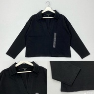 SWEATER CROP LENGAN PANJANG POLOS KERAH V WARNA HITAM