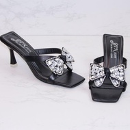 Dép nữ cao gót nhọn 7p quai chéo kết nơ đính đá phale  G80 - Ảnh thật