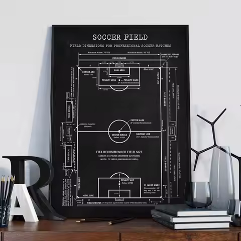 Soccer Field Blueprint Art Canvas Painting Soccer Patent Poster Soccer Wall Art Prints Picture Coach