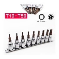 9pcs 3/8 Drive 5 Point Star Torx Socket Bit Screwdriver T10 T15 T20 T25 T27 T30 T40 T45 T50 Tools Se
