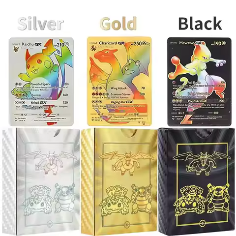 55Pcs Pokemon Cards Gold Foil Golden Letters English Version Rainbow Vmax EX GX Black Silver Card Pi