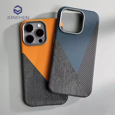 Magnetic Denim Fabric For MagSafe Leather Case For iPhone 13 14 15 16 Pro Max Alloy Lens Wireless Ch