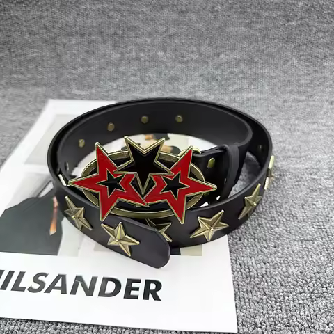 Vintage Y2K Streetwear Star Belt Heavy Industry Antique Bronze Unisex High-End Color Collision PU Le