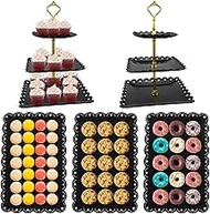 5 Pcs Cupcake Stand Set, Dessert Table Display Set with 2xSquare 3-Tier Cake Stands Holder + 3X Appe
