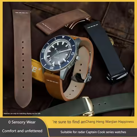 For Rado Captain Cook Heritage R32504315 Leather Folding Buckle Watch Strap Universal Black Brown Da