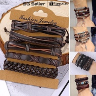 【SG SELLER】Fashion Feathers Multilayer Leather Bracelet set owl Handmade Braided Star Rope Bracelet 