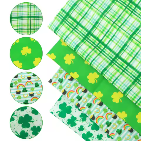 Pre-cut 4pcs/pack 19.68x17.72inch (50x45cm) St.Patrick's Day Clover Shamrock Pattern Quilting Fabric