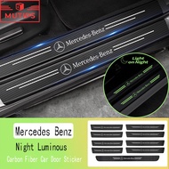 Mercedes Benz 9Pcs Luminous Car Door Fashion Stickers Carbon Fiber Sill Protector Anti Scratch For E