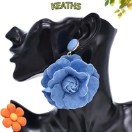 KEATHS Denim Blue Fabric Earrings, Ornament Handmade Blue Rose Earrings, Exaggerate Denims Flower Ea