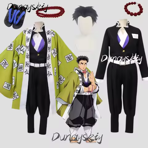 Gyomei Himejima Costume Set Japanese Kimono Wig Shoe Beads Cosplay Event Anime Manga Roleplay Costum