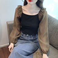 Square Neck Ruffle Long Sleeve T-Shirt - Stylish Women’s Top | Autumn Fashion | COD Available T5G8