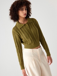 Cider Polo Twist Knit Long Sleeve Sweater