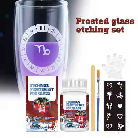 Glass Etching Art Craft Kit | Reusable Etch Cream & 6 Tools | For DIY Glassware Ceramic Decoration A