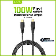 100W Double Type-C to Type-C PD 2 Meter Super Ultra Fast Charging Nylon Braided Data Cable BAVIN