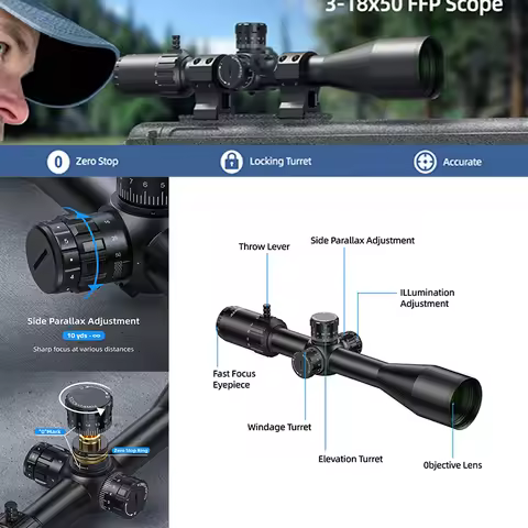CVLIFE 3-18X50 FFP Scope First Focal Plane Optics Sights Illuminated Reticle Parallax Long Range 30m