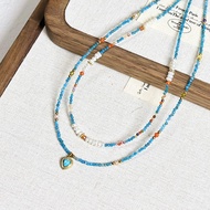 T Titanium Steel Heart Necklace Premium Clavicle Chain Niche Retro Natural Stone Necklace Blue Apati