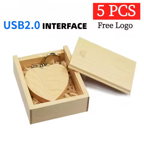 5pcs/lot Wooden Heart + BOX USB Flash Drive Pendrive 2.0 64GB 32GB 16GB 8GB 128GB 4GB U Disk Photogr