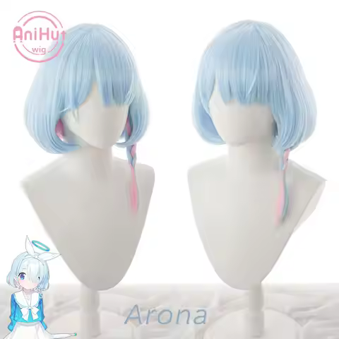 【AniHut】Arona Blue 40cm Cosplay Wig Blue Archive Straight Heat Resistant Synthetic Hair Arona Cospla