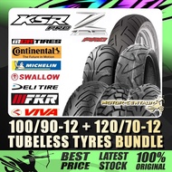 TAYAR MICHELIN,CONTINENTAL,MCR,FKR,VIVA,DELI TUBELESS TYRE 100/90-12+120/70-12 FOR KSR110 Z125 PRO