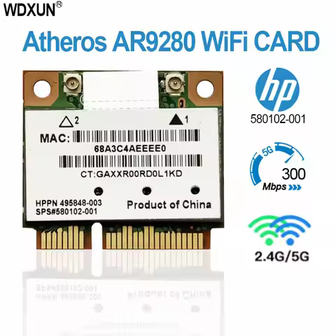Atheros AR5BHB92 AR9280 AR5009 Dual-Band 2.4G/5GHz 802.11a/b/g/n 300Mbp Wireless wifi half mini pci-