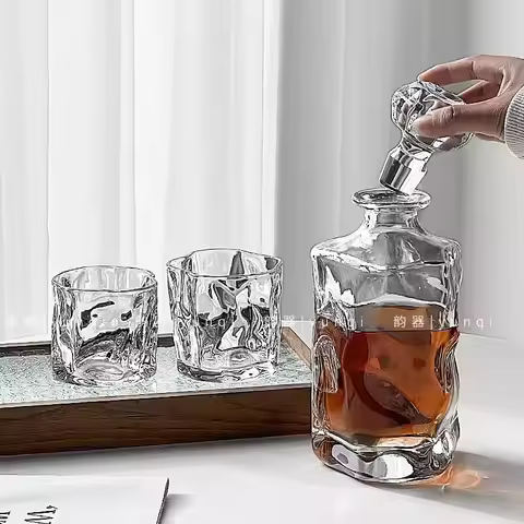 irregular Crystal Glass Bottle, Wine Decanter, Whiskey, Liqour Pourer, Home Bar Vodka Beer Bottle Ja