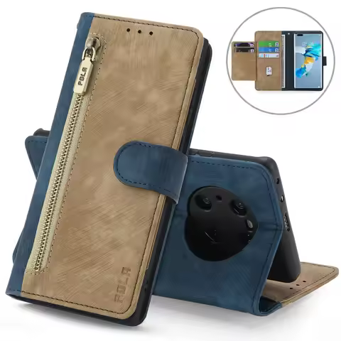 For Huawei Mate 50 Pro RFID Block Leather Wallet Zipper Book Case Mate 60 Pro Plus Flip Cover Mate 3