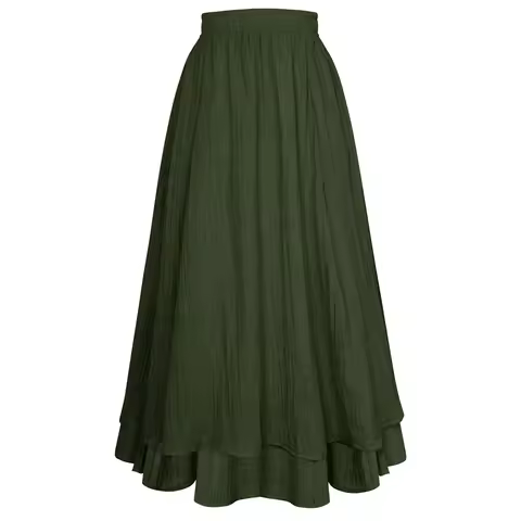 SD Women Skirts Vintage Renaissance 2-Layer Swing Skirt Elastic Waist A-Line Maxi Skirt High Waist l
