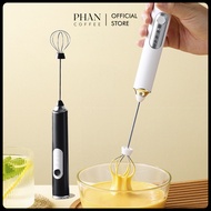 Máy đánh bọt 2 trong 1 đánh trứng sữa cà phê sạc điện cổng USB - Phan Coffee